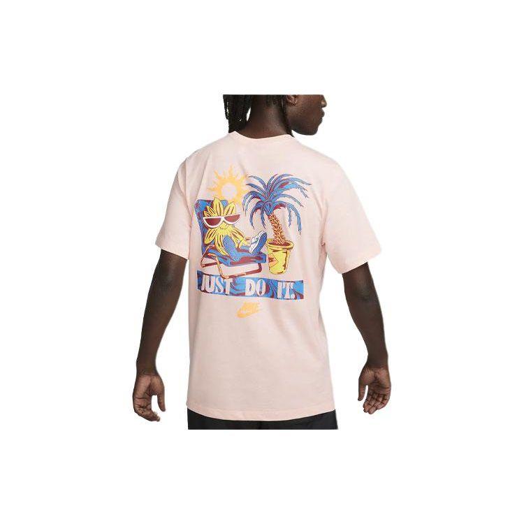 Nike Sportswear Logo Print Ribbed Crew Neck Short Sleeve T-Shirt Men T-Shirts Bleached-Coral FQ3748-697