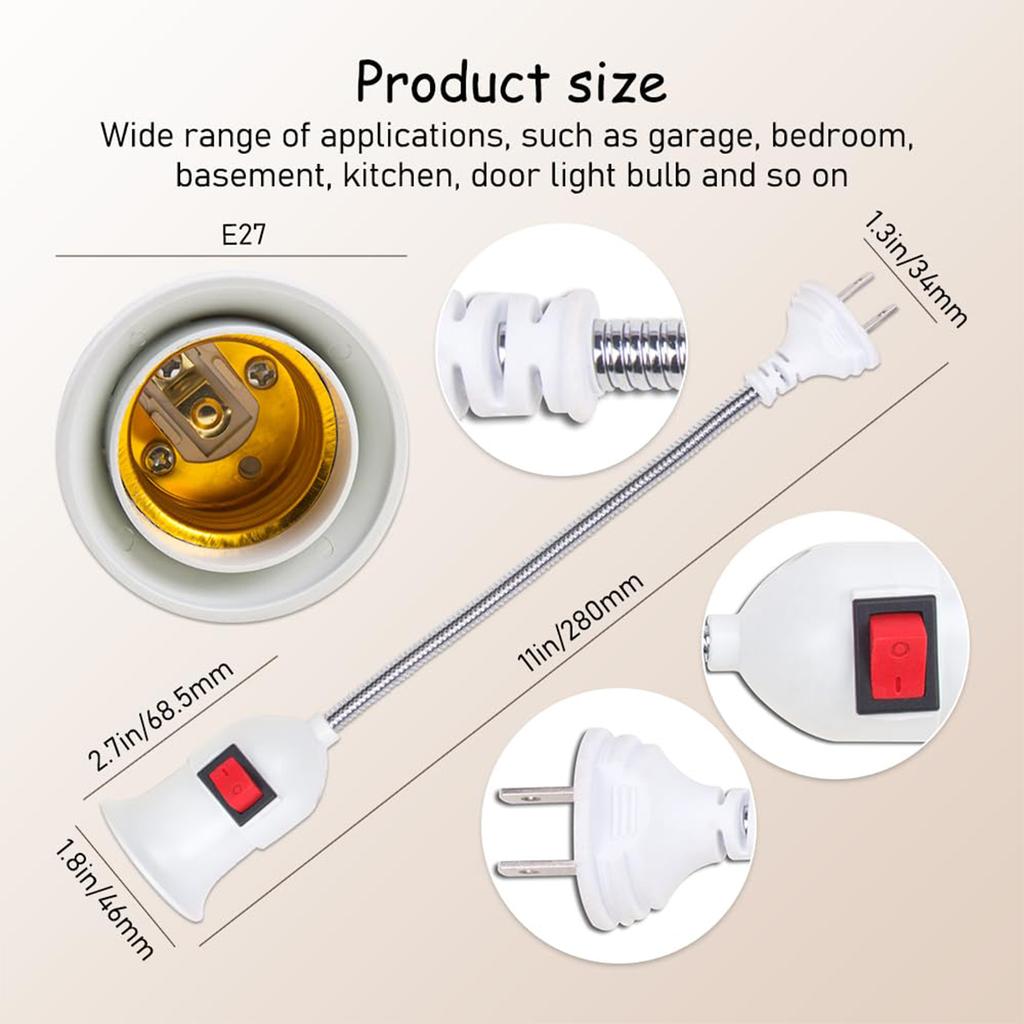 Bendable E27 Lamp Holder Table With Switch Light Adapter Bulb Flexible Extension With Us Plug Sockets Screw Type Wall Base Lamps