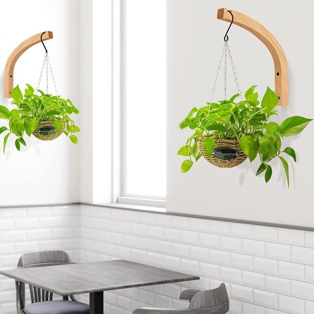 2PCS Wall Mounted Wooden Plant Hanger Farmhouse Style Hanging Flower Pot Hook  Indoor Outdoor