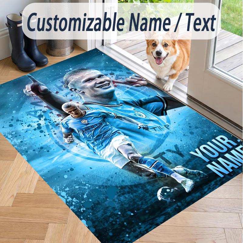 Custom Text Printed Rug Erling Haaland Non Slip Floor Carpet For Home Room Decor