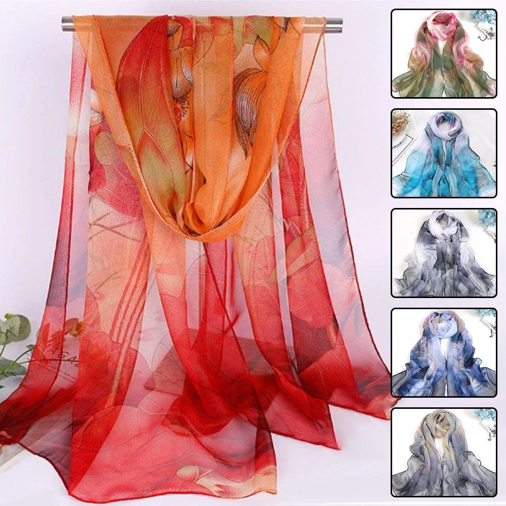 Floral Printing Silk Scarf Smooth Long Wraps Fashion Women Foulard Women