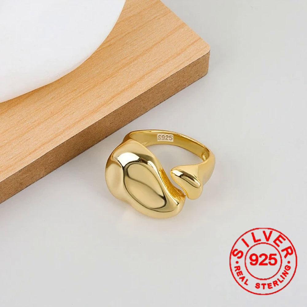 Silver Color Sterling Rings for Women Fashion Geometric Handmade Irregular Gold Ring Party Christmas Gift