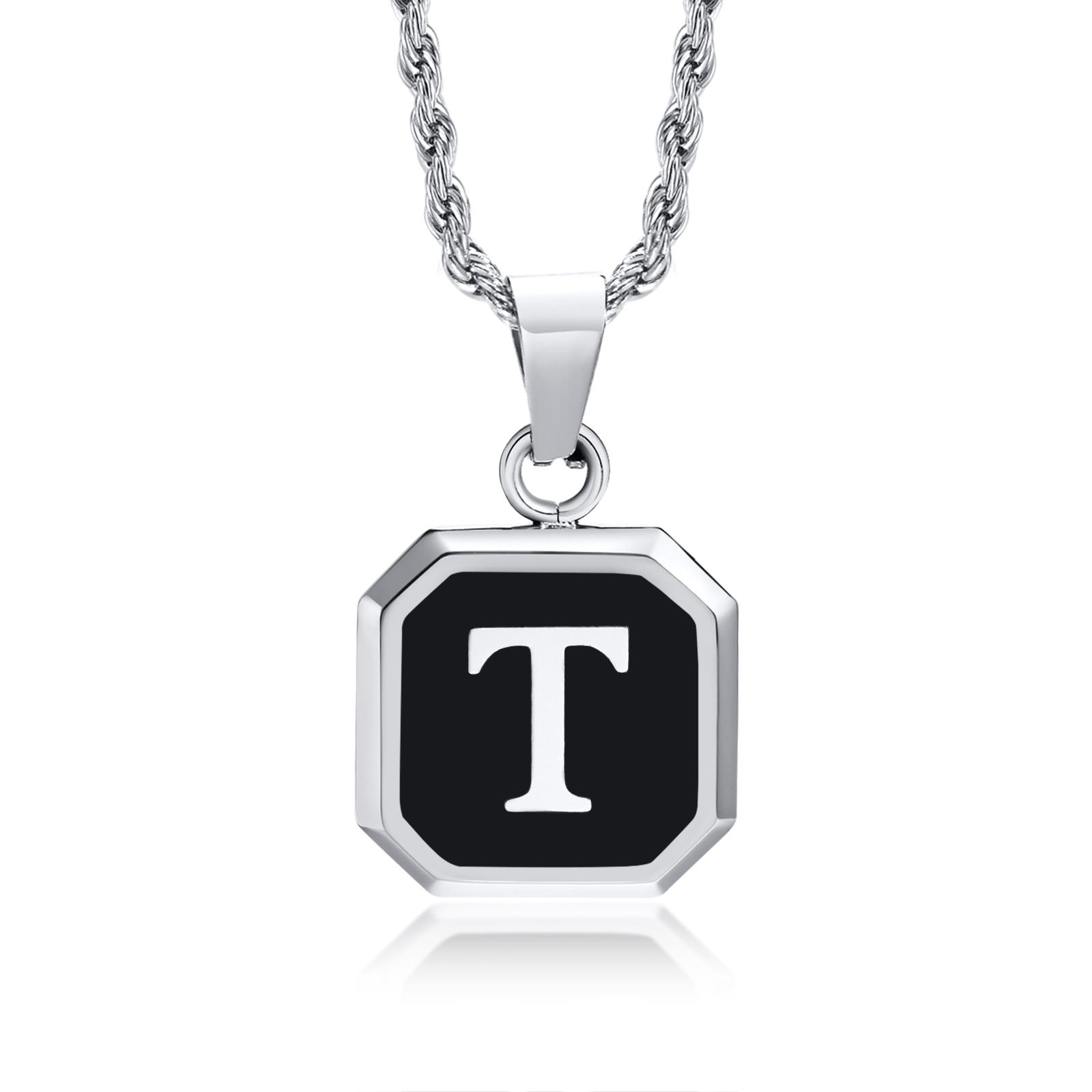 

Christmas Gifts for Men Initial Necklace Stainless Steel Letter A-Z for Men Boys Women Square Pendant Jewelry Birthday Gifts