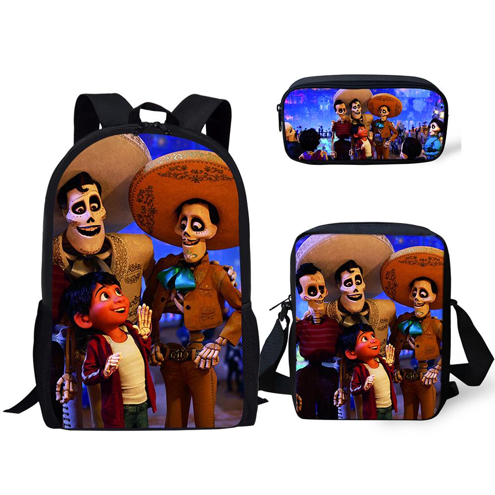 Popular COCO Music Skull Pattern 3D Print 3pcs/Set pupil School Bags Laptop Daypack Backpack Inclined shoulder bag Pencil Case