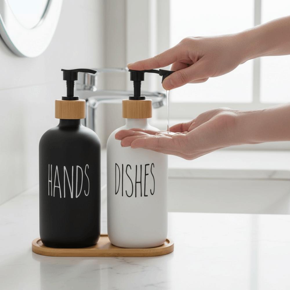 2Pcs Refillable Hand Dish Soap Dispenser Rust-Proof 475ML Soap Dispenser Bottle Anti-Rust Pump with Plate Lotion Pump Bottle