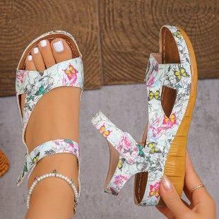 Damen Sommersandalen mit offenen Zehen und Schnallen-Knöchelriemen, Plateau-Keilabsatz, Bequeme rutschfeste Sandalen zum Gehen, Strandschuhe für Damen, Lässige elegante Schuhe