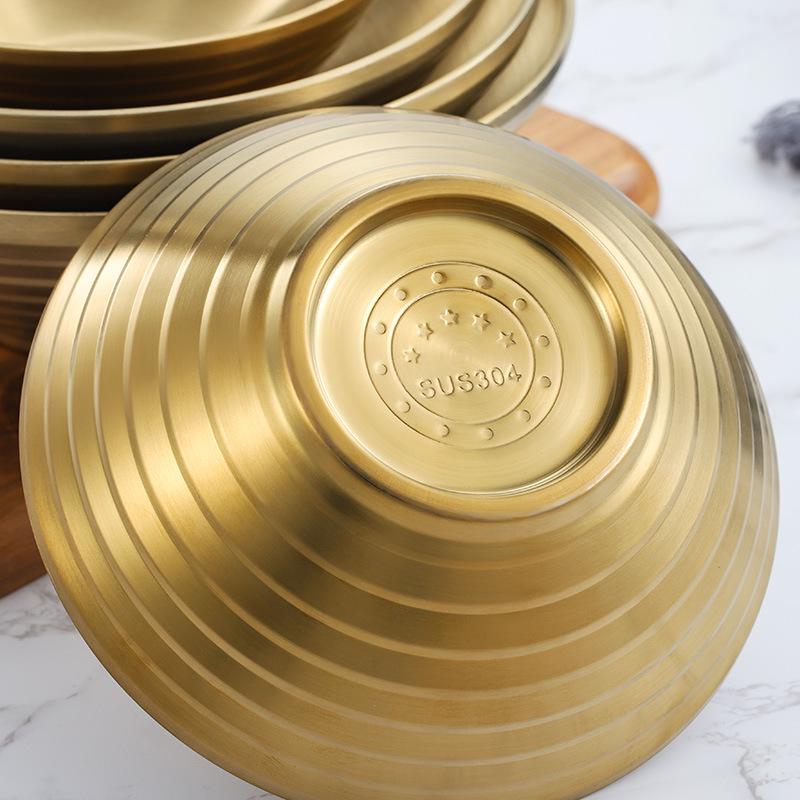 304 Stainless Steel Double Layer Heat-Insulated Ramen and Soup Bowl - Large Gold Noodle Mixing Bowl