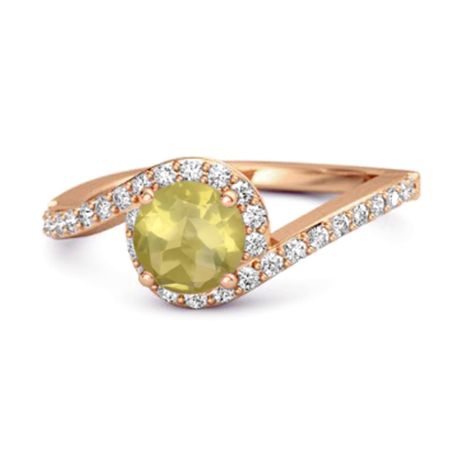 

Lemon Quartz Halo Twist Pave Band Ring - 925 Sterling Silver Rose Gold Vermeil 10.5 рожевий колір золота