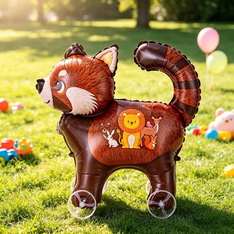 1Pcs Baby Shower Accessories Cartoon Foil Balloon Animal Stand Walking Balloon With Wheel For Kid Birthday Party Decor Ballons
