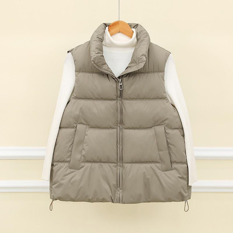 Loose Sleeveless Short Stand-up Collar Vest for Winter Commuting Simple Casual Cotton Vest