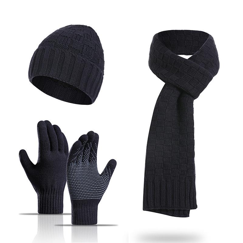 Winter European and American Style Thickened Woolen Hat Warm Set New Men's and Women's Hat Scarf Gloves Three-piece Gift Set