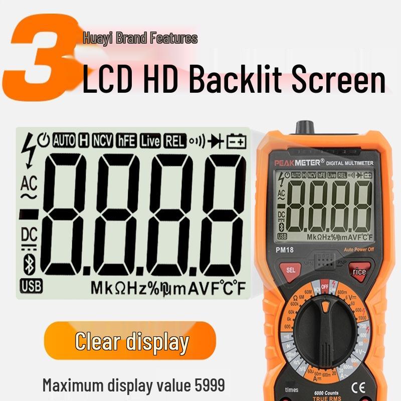 Huayi PM18C High-Precision Digital Multimeter with Smart Anti-Burn & Capacitance Meter for Electricians