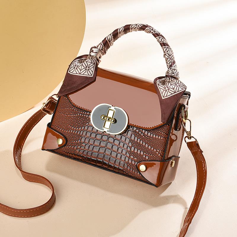 Cross-border women's bag bag quality handbag bright leather alligator pattern stone pattern shoulder bag atmospheric bag bags