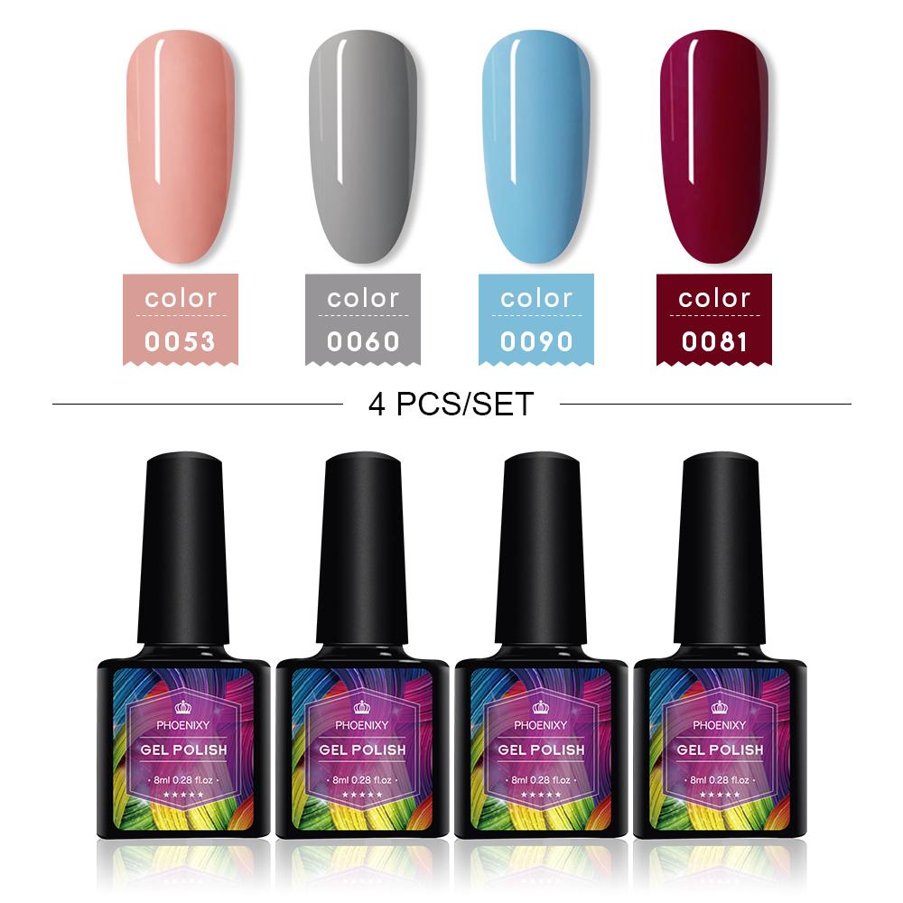PHOENIXY 4/12/18 Farben Gel-Nagellack-Set Gel-Lack-Kit zum Einweichen der Maniküre Semi-permanente Hybridlacke Basis und Top Nail Art