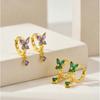 VNox Trendy Crystal Green Zircon Stone Cute Butterfly Hoop Earrings for Women Classic Gold Color Exquisite Wedding Jewelry