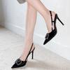 Spring and summer new patent leather bag head rear sandals women's pointed rhinestone buckle stiletto high heels