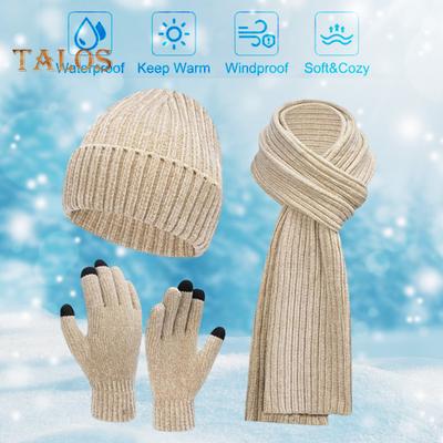 3 szt./zestaw Czapka zimowa Szalik Rękawiczki Zestaw Unisex Dzianinowy Gruby Ciepły Elastyczny Wysoka Czułość Ekran Dotykowy Jednolity Kolor Kolarstwo Na Zewnątrz Polar Podszyty Pełny