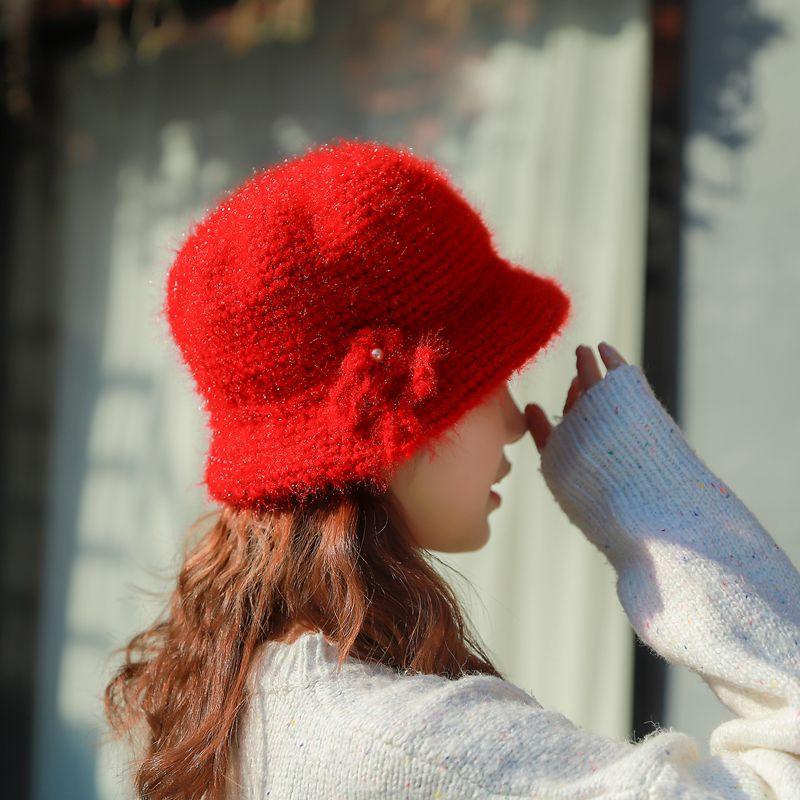 Winter Knitted Hat Wool Hat Fleece Warm Ear Protection Fashion Soft Comfortable Basin Hat Bucket Hat Hand Crocheted Ladies