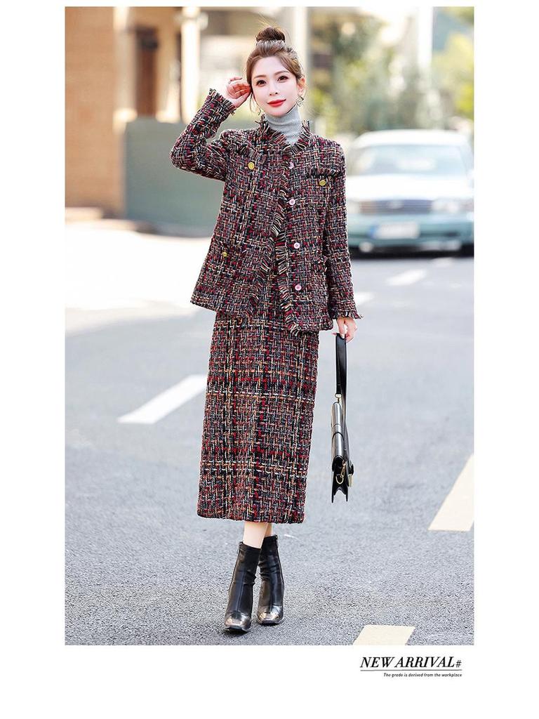 Schickes Winter-Plaid-Jacken- & Rock-Baumwollset HM2872