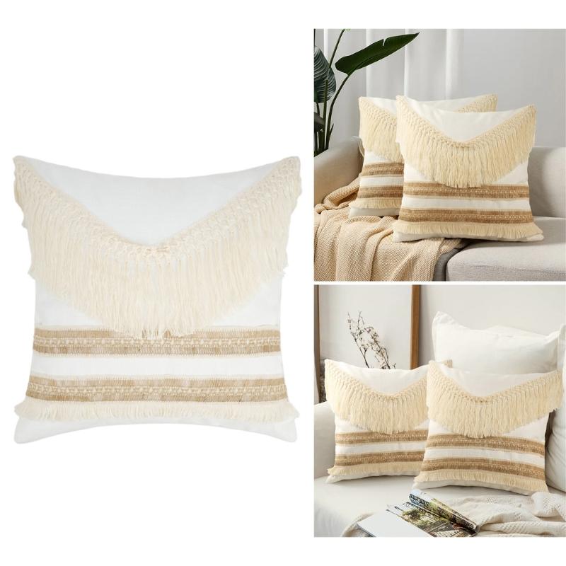 Pillow Case Decorative Pillow Covers 45x45cm with Textured Fringe Design for Elegant and Unique Home Decoration