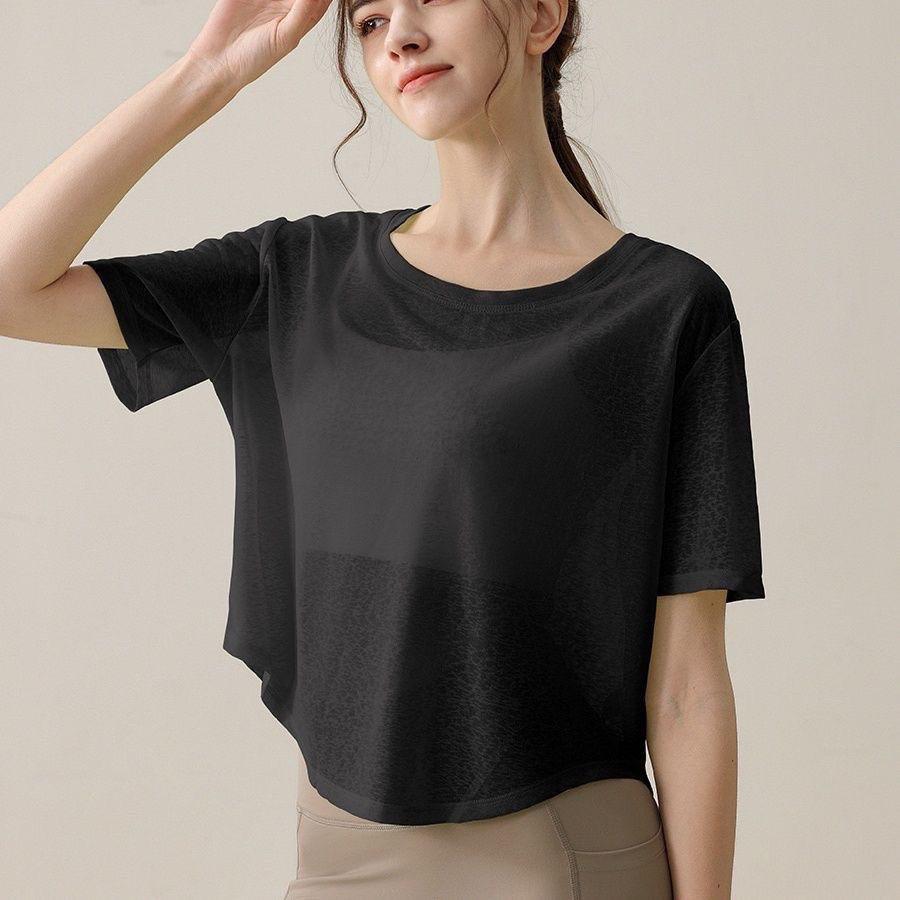 Mesh Oversized Loose Quick Drying Yoga Cover Shirt Breathable Short Sleeved T-shirt Lightweight Sports Top Summer Fitness