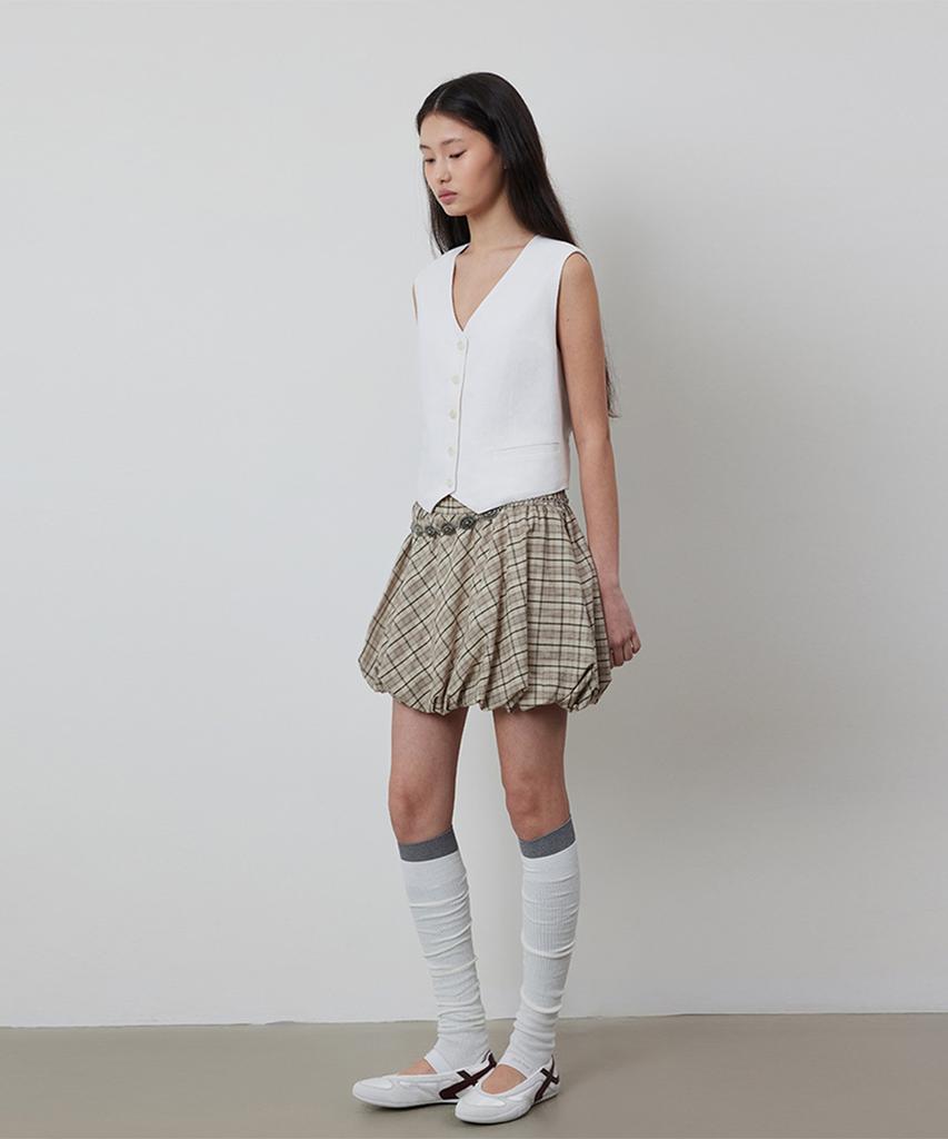 Kwinseulaebis Pumpkin Check Banding Balloon Mini Skirt