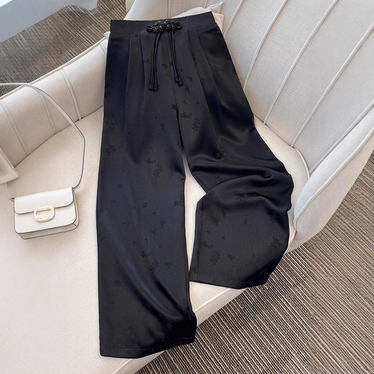 

2025 High Waist Ice Silk Straight Leg Jacquard Satin Wide-Leg Women s Pants 2