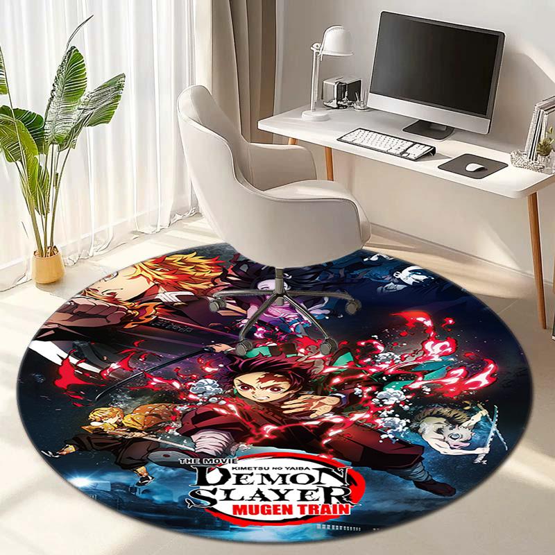 Classic Japanese-style Cartoon Demon Slayer Round Rug, Home Soft Decorative Anti-slip Yoga Mat and Chair Mat, Outdoor Floor Mat Carpet K33