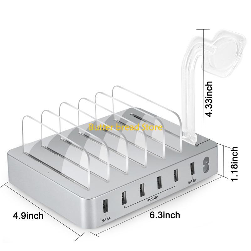 W89C Metal USB Charging Station Fast Multi-USB Charging Station Black/Silver