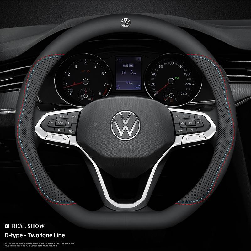 O4Volkswagen Car Nappa Leather Steering Wheel Cover Auto Accessories For VW GTI Polo Golf MK7 Passat B8 Tiguan Jetta T-ROC ID.4 CC