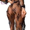 Lady Nightdress Lace Open Front Up Two Piece Transparent Floral Lace Sexy Nightdress Panties Set