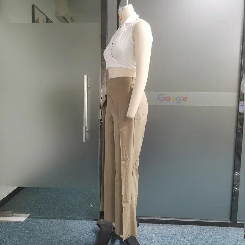 Fashion Two Piece Set Women Autumn Autumn Elegant Cropped Lapel Sleeveless Top Casual Loose Wide Leg Pants Suits High Streetwear