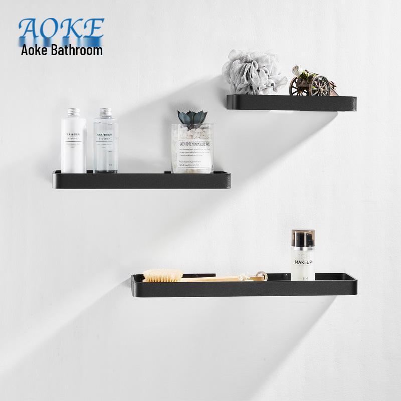 Black Space Aluminum Bathroom Tray - No-Drill, Nail-Free Storage Rack for Toilets and Dressing Tables