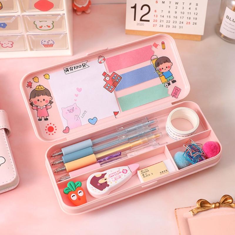 Colorful Plastic Pencil Boxes Macaron Pencil Boxes for School Crayon Marker Organizer Boxes for W/ Hinged Lids