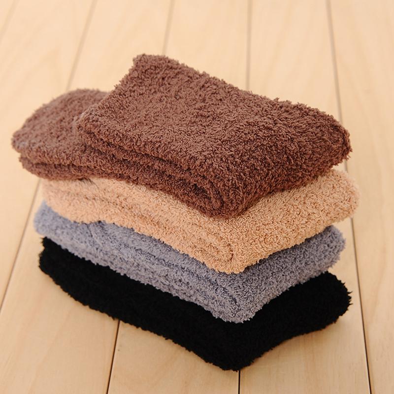 3 Pairs Men's Half Fleece Socks Winter Thermal Coral Fleece Pure Color Warm Thicken Soft Mid-tube Floor Home Sleep Socks Women