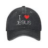 I Love Jesus God Cross Print Denim Fabric Cap Casual Baseball Caps Adjustable Hat Summer Unisex Baseball Hats