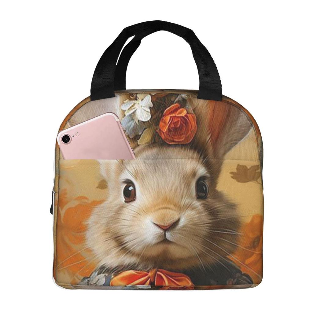 Adorable Rabbit Cute Bunnies Vintage Insulated Lunch Bag for Women Children Portable Food Boxes Thermal Lunch Box Tote