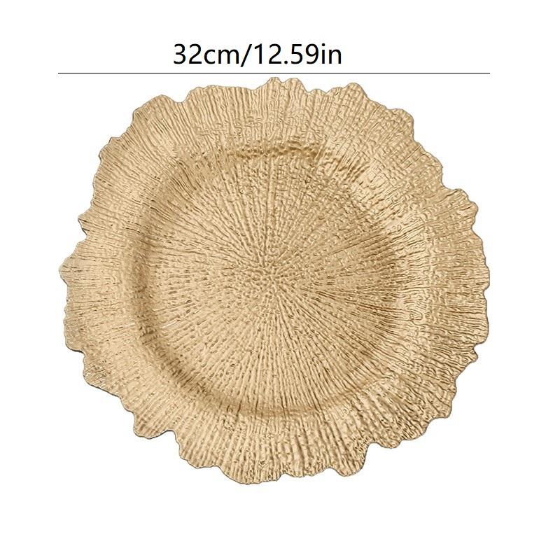 12.59" Gold Charger Plates Chargers With Floral Reef Plastic Round Ruffled Rim Dinner For Dinner Wedding Party Decoration