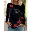 Christmas Cute Cat Women's Long Sleeve T-Shirt Autumn Animal Clothing Holiday Fashion Party T-Shirt