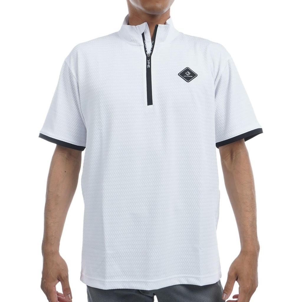 Jun Rope Plaid Jacquard White & Men's UV-Resistant, Quick-Drying Short-Sleeve Half-Zip Shirt, (10)