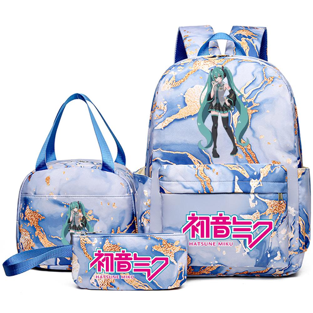3Pcs/set Anime Hatsune Miku Printed Backpack Handbag Pencil Case for Teenager Student Bookbag Schoolbag Women Large Capacity Waterproof Travel Bag