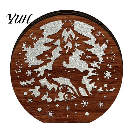 Festive Home Decor 3D Wooden LED Christmas Night Light, Hollow Carved Tabletop Seasonal with Warm Glow, Holiday And Office Decoration Light Lamp