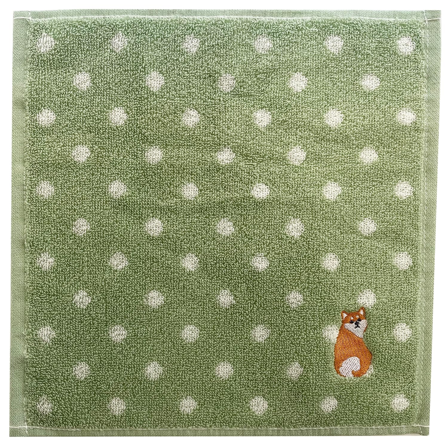 Handkerchief Gift Mini Towel Hand Towel Embroidered Towel 25x25cm Polka Dot Pattern Cute Shiba Inu Green 12 Women s Yu-Packet
