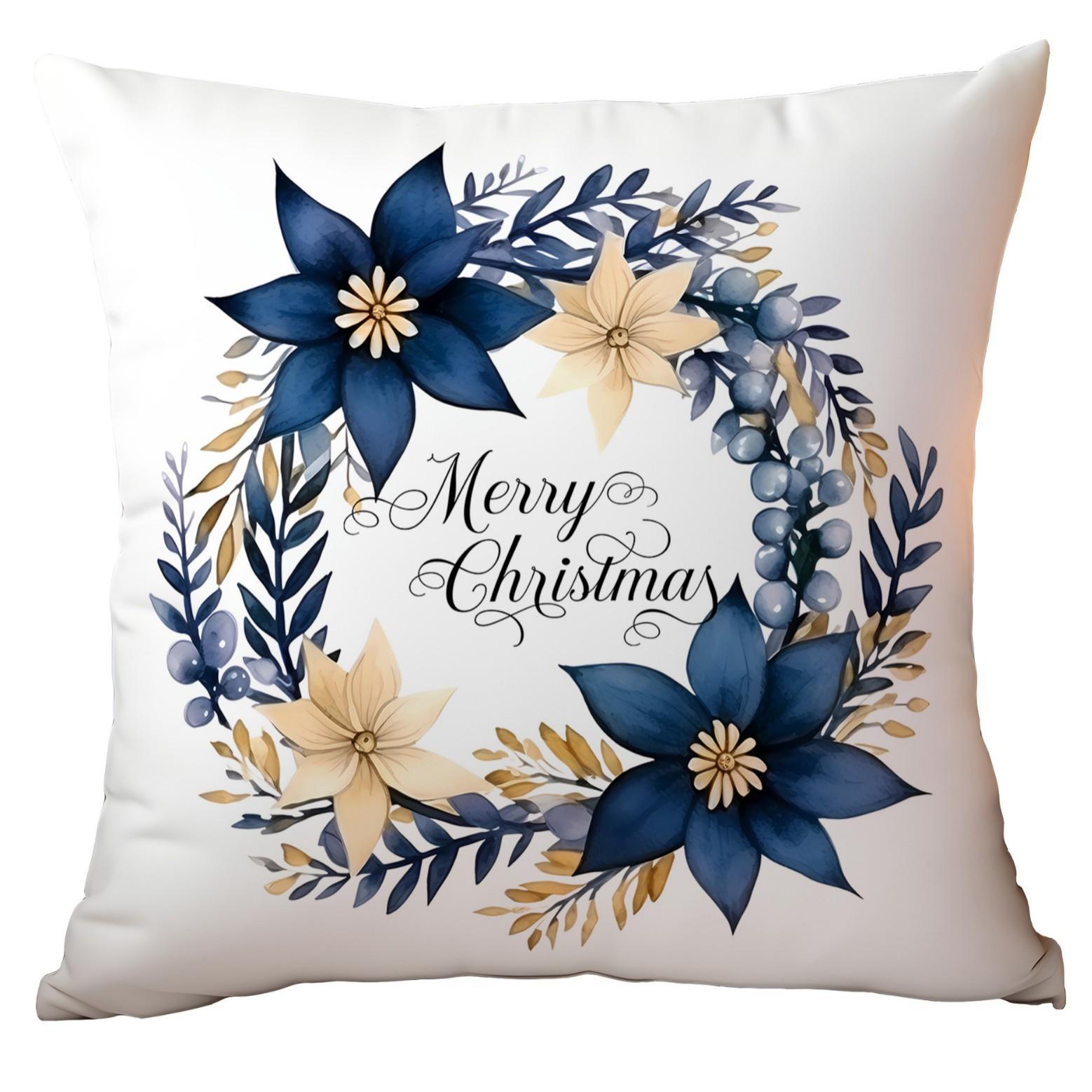 

Популярная рождественская наволочка Ретро акварельный синий принт Домашняя наволочка для подушки 45 * 45Cm