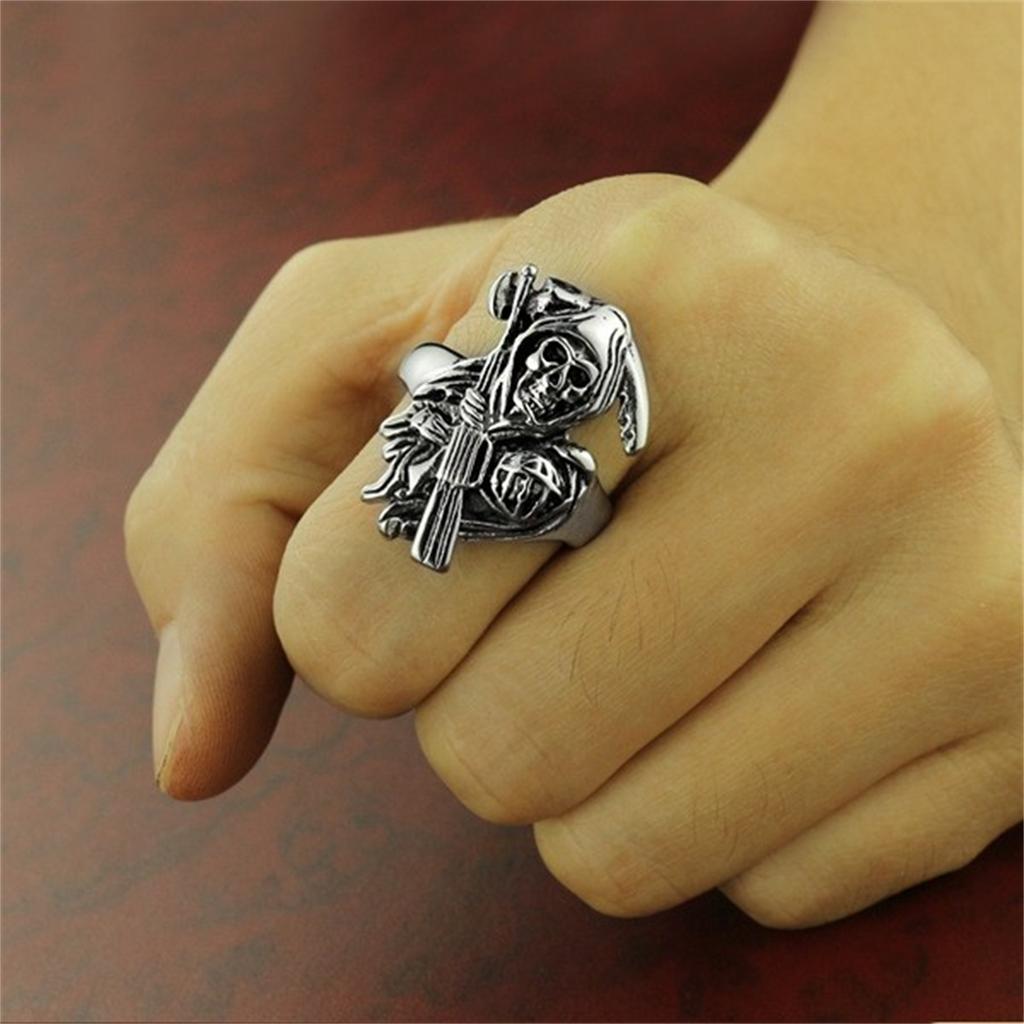 Santa Muerte Ring Stainless Steel Mexican Grim Reaper Our Lady of Holy Death for Men Punk Jewelry