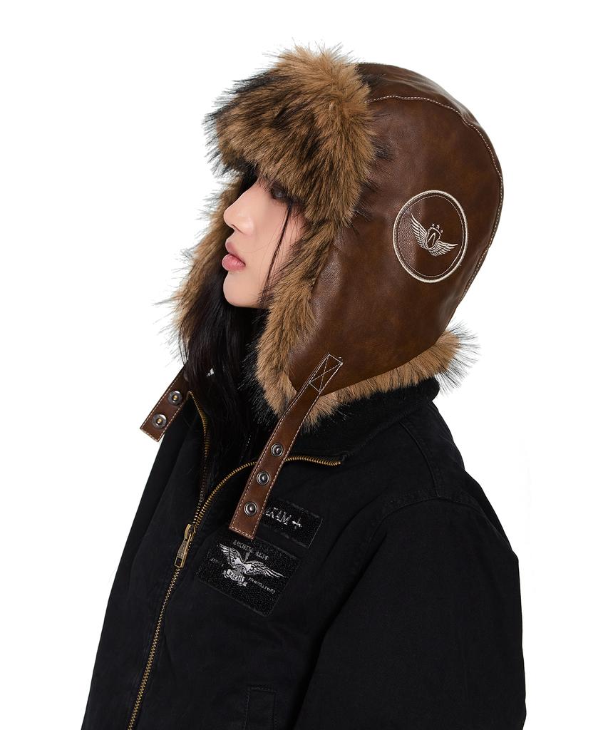 AAKAM Biker Leather Earflap Hat (Brown)