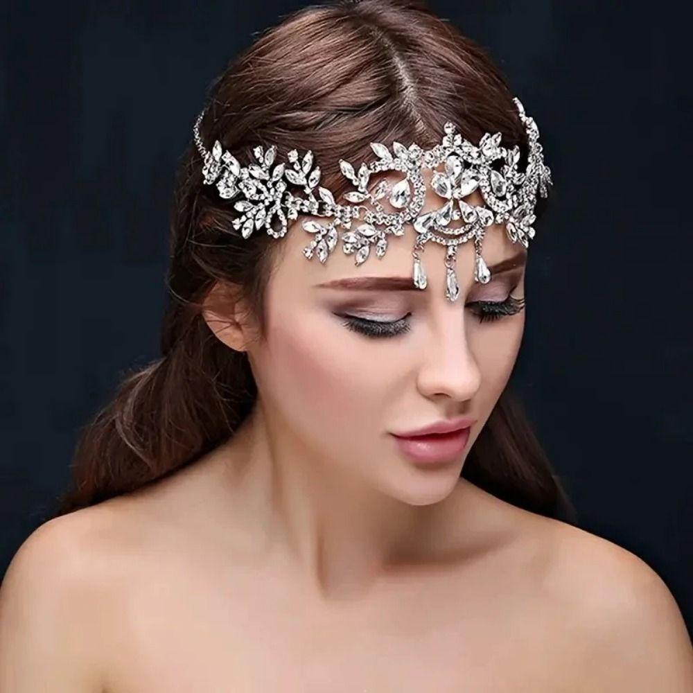 Sparkling Rhinestone Headdress Forehead Women Hair Jewelry Bridal Tiaras Head Chain  Formal Events