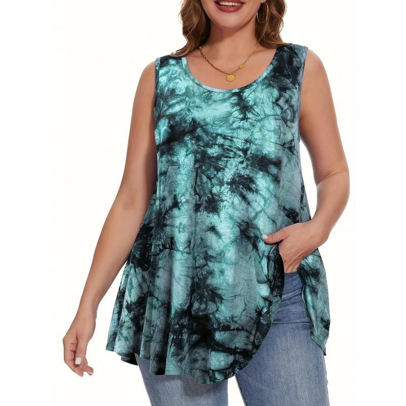 Übergröße Damen Ärmelloses Batik-Tanktop Lockerer Schnitt Lässig Bequem Modisch Schwarz Grau Vielseitig Sommer-Essential
