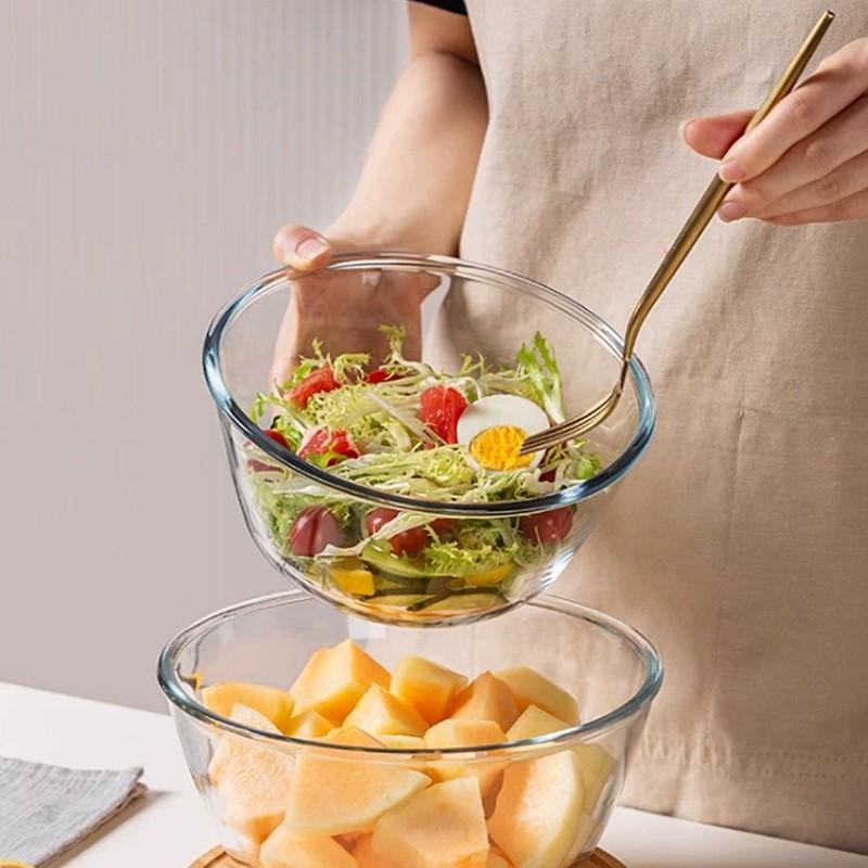 1pc Clear Glass Salad Bowl Heat Resistant Home Kitchen Baking Noodle Bowl Large Instant Noodle Soup Bowl Microwave Cutlery