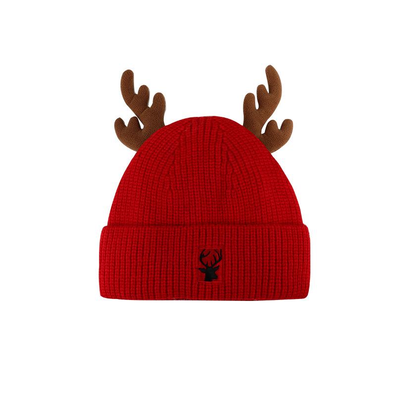Christmas Gift Japanese Cute Antlers and Wool Hat for Women In Winter Warm Knitted Hats for Students Versatile Trend